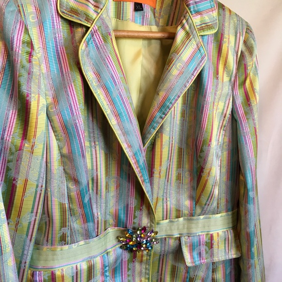 Cynthia Steffe Ladies Blazer Candystripe/Paisley Sz XL Jewelled Brooch Closure - Picture 2 of 8